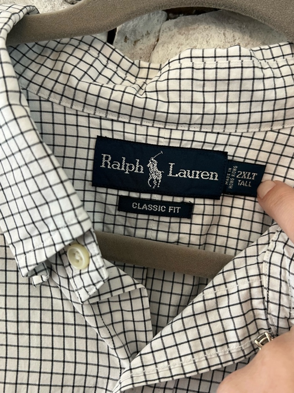 Ralph Lauren White and Navy Micro-Check Button-Down Shirt Big & Tall - Picture 2 of 4